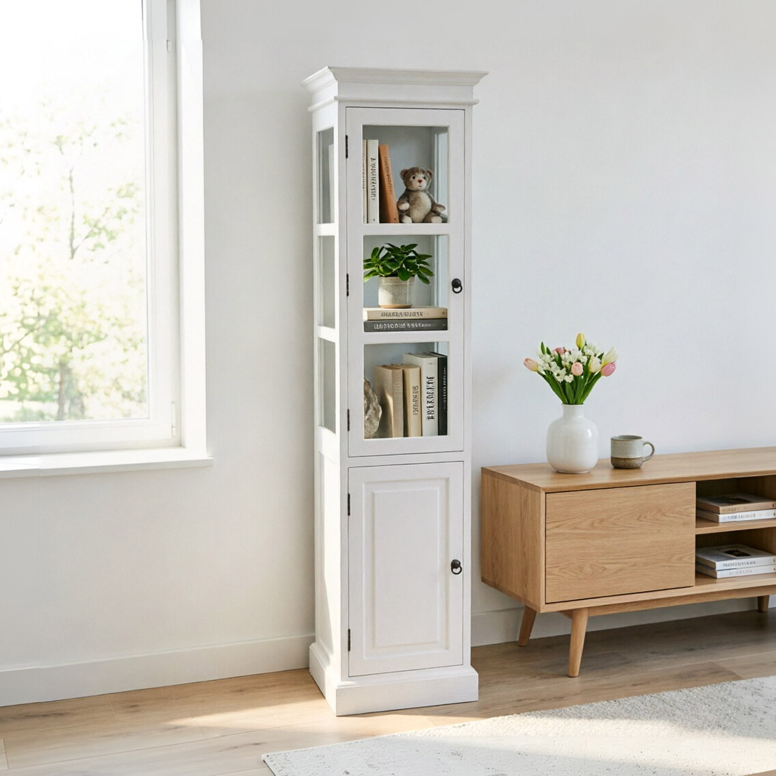 slim white tall cabinet